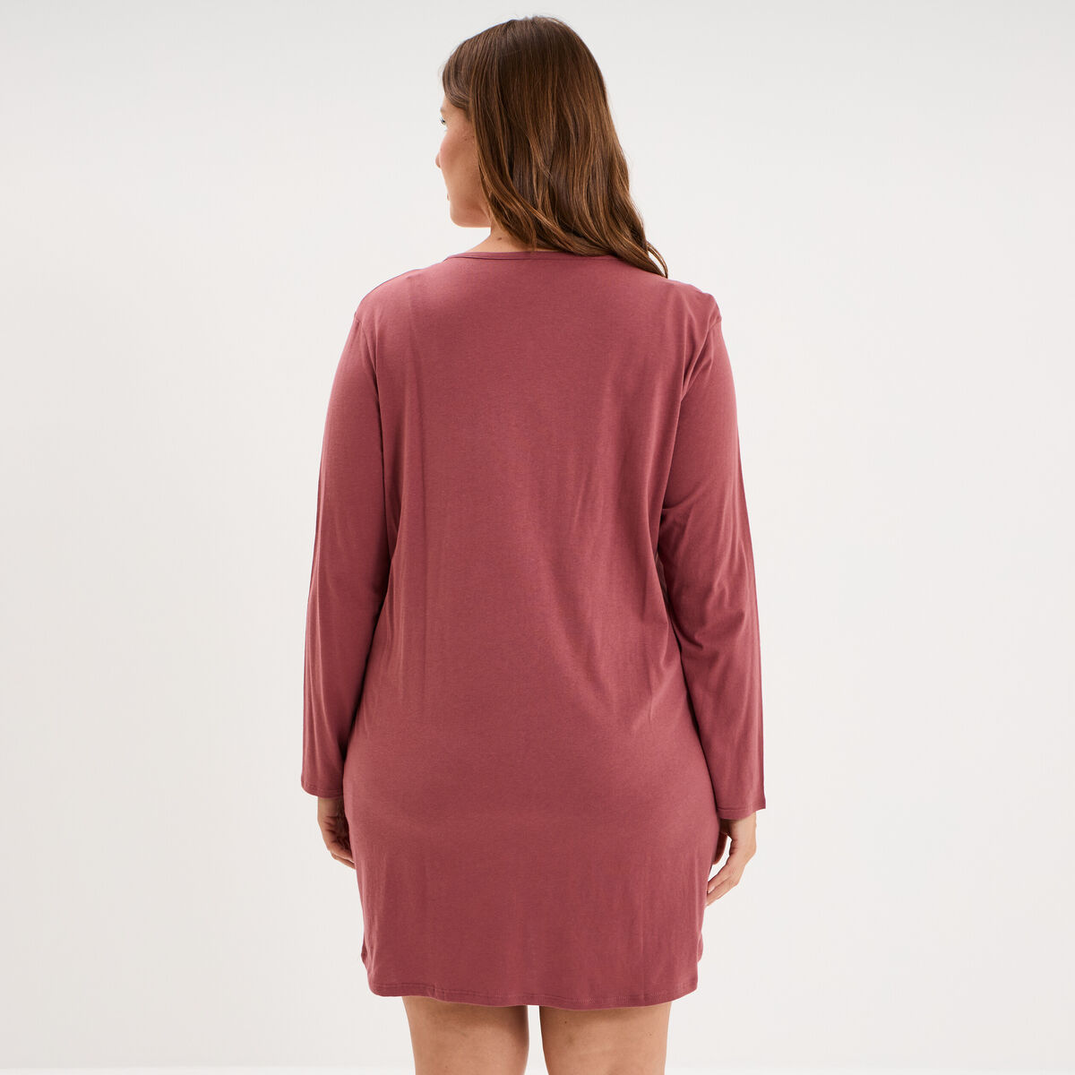 Chemise de nuit manches longues coton rose framboise femme grande taille