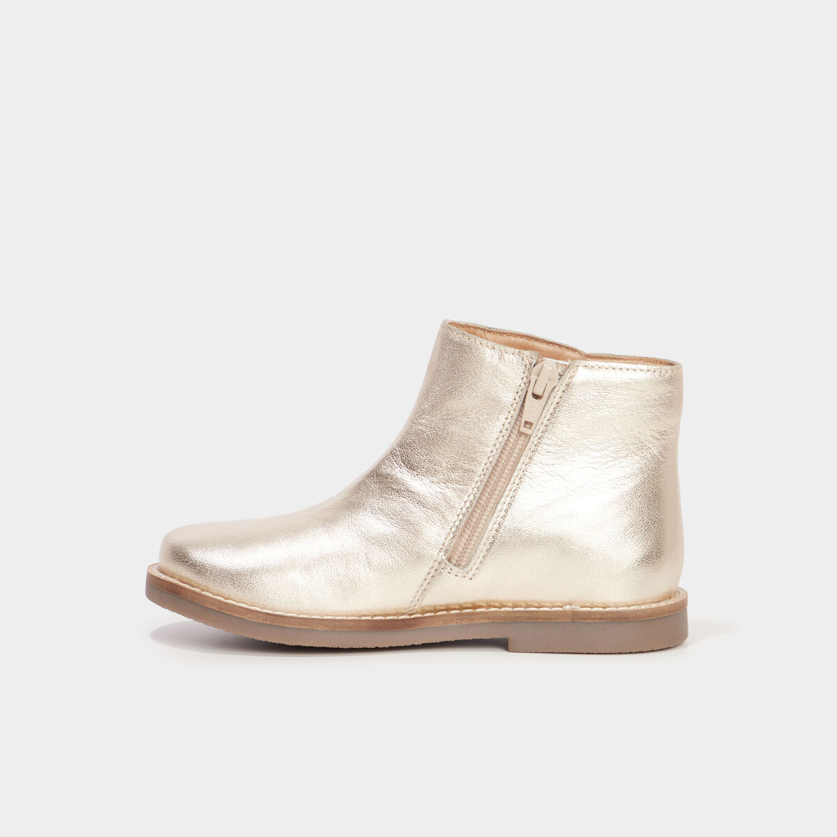 Bottines métallisées en cuir à franges jaune or fille