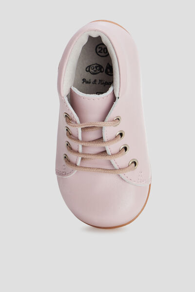 Bottillons à lacets en cuir rose bébé fille