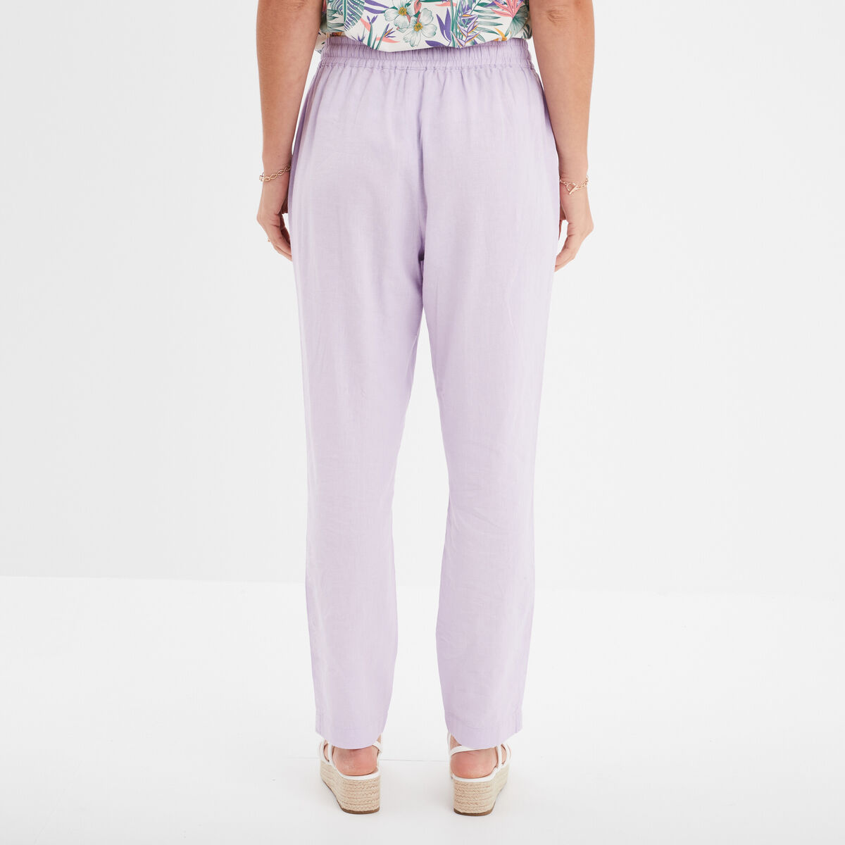 Pantalon droit 7/8ème lin mélangé violet clair femme