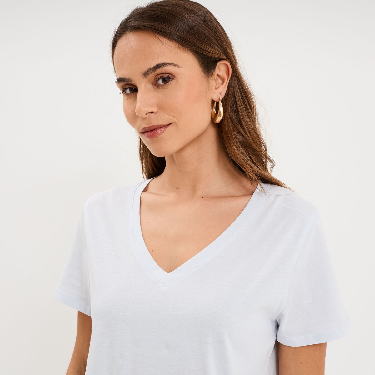 T-shirt manches courtes col en V coton bleu clair femme
