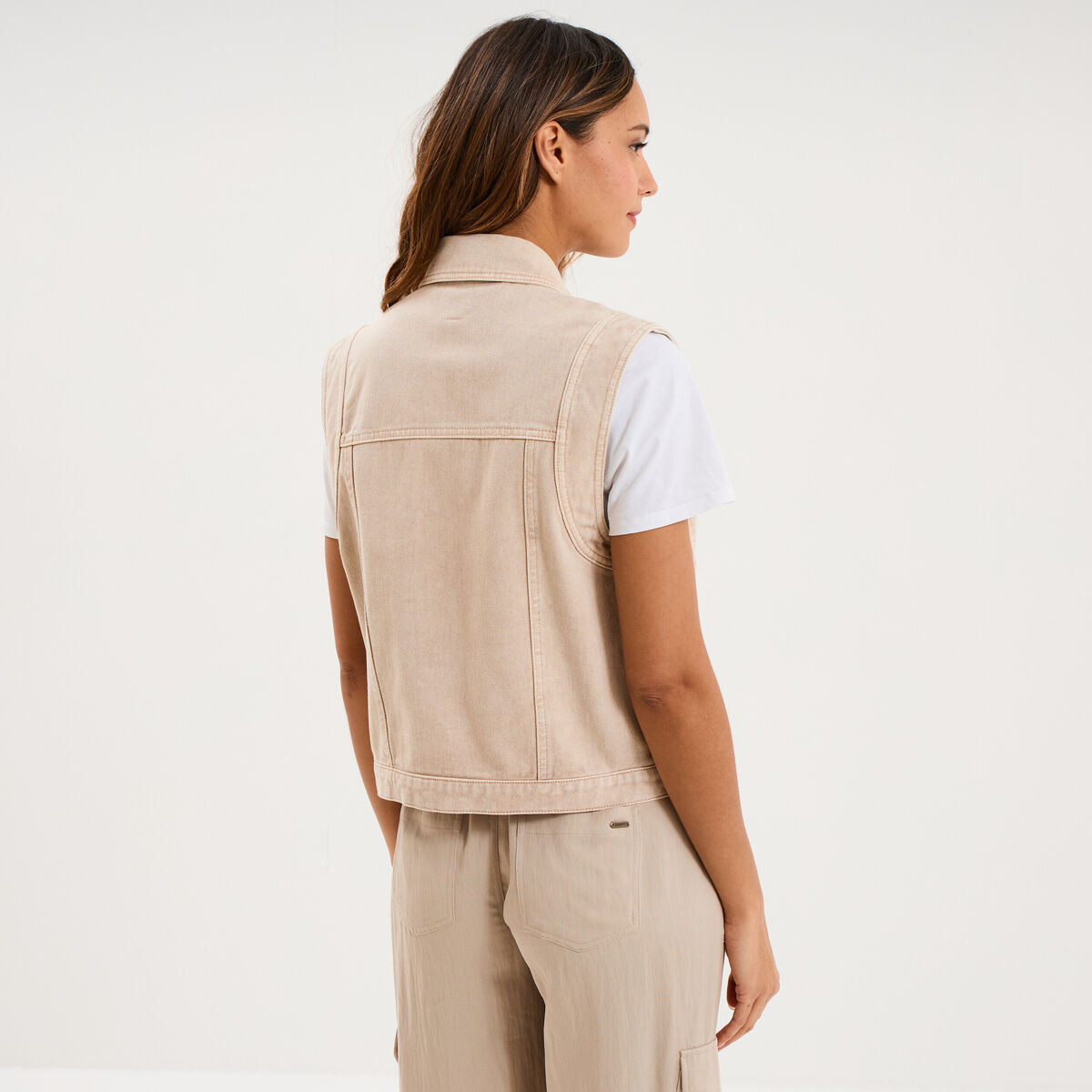 Veste en jean sans manches coton sable femme
