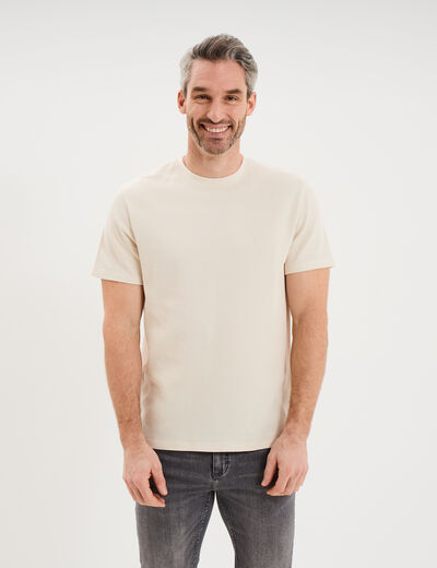T-shirt textur&eacute; droit col rond coton ecru homme