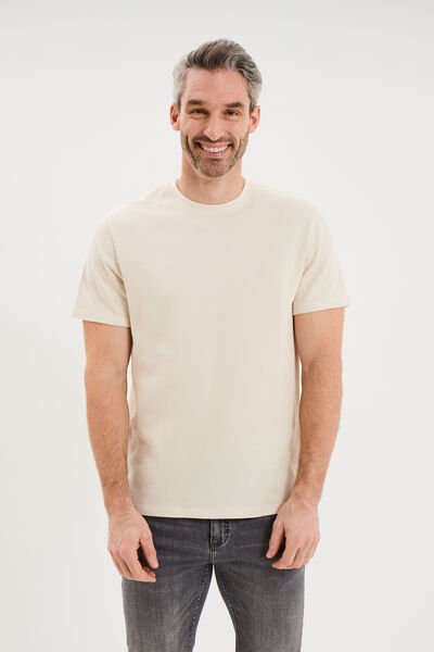 T-shirt textur&eacute; droit col rond coton ecru homme