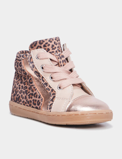 Bottillons en cuir zippés et lacets multicolore bébé fille