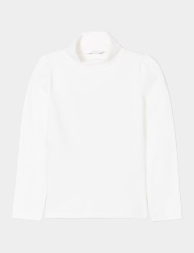 T-shirt col roulé manches longues coton ecru fille