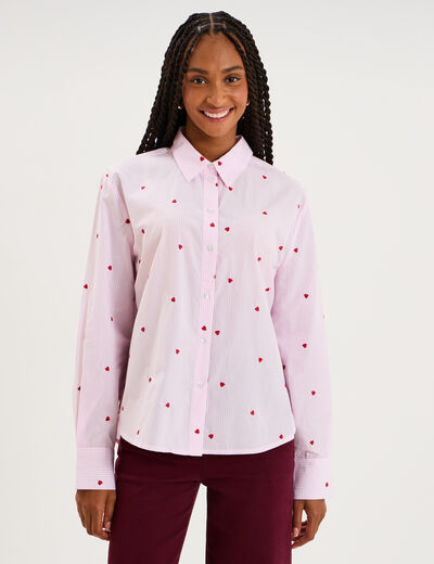 Chemise manches longues brod&eacute;e rose femme