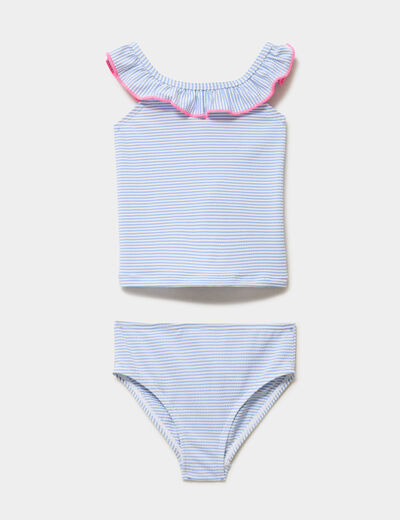 Maillot de bain 2 pi&egrave;ces volants bleu clair b&eacute;b&eacute; fille