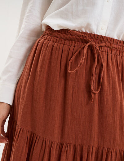 Jupe longue fluide &eacute;vas&eacute;e coton camel femme
