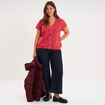 Gilet manches courtes col en V rose cerise femme grande taille