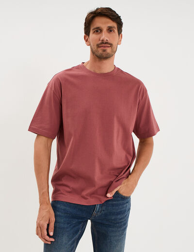 T-shirt col rond coupe relax coton &eacute;pais vieux rose homme