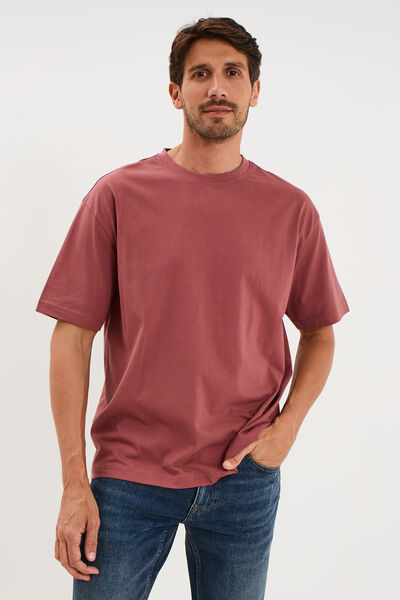 T-shirt col rond coupe relax coton &eacute;pais vieux rose homme