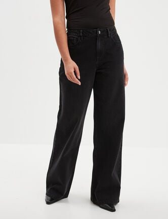 Jeans extra wide leg taille haute denim noir femme