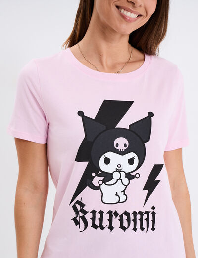 T-shirt en coton Hello Kitty Kuromi rose femme