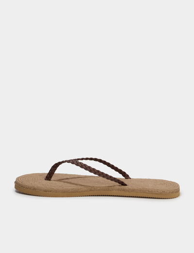 Tongs effet tress&eacute; marron femme