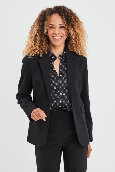 Veste droite boutonnée manches longues noir femme