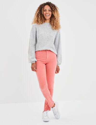 Pull avec perles et manches ballons gris clair femme