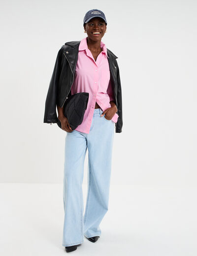 Chemise oversize 1 poche coton rose clair femme