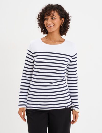 T-shirt marini&egrave;re manches longues coton blanc femme