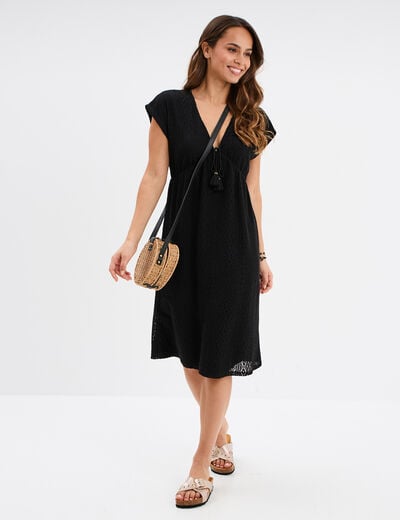 Robe dentelle manches courtes Liberto noir femme