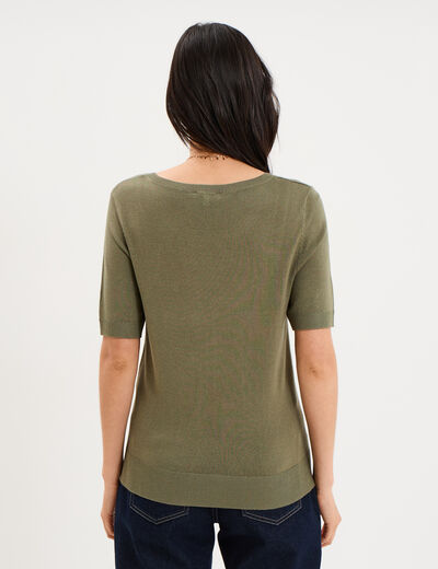 Pull manches courtes col rond vert kaki femme