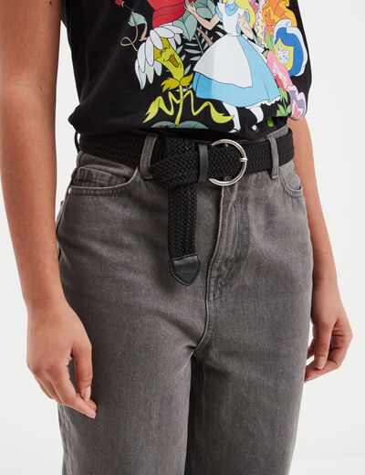 Ceinture tressée avec boucle ronde noir femme