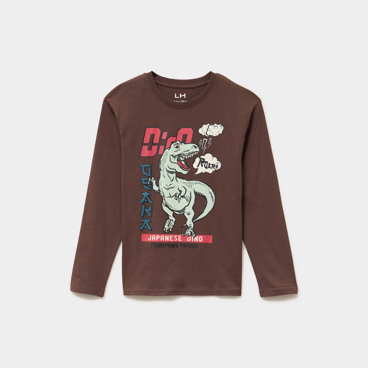 T-shirt manches longues coton marron fonc&eacute; gar&ccedil;on