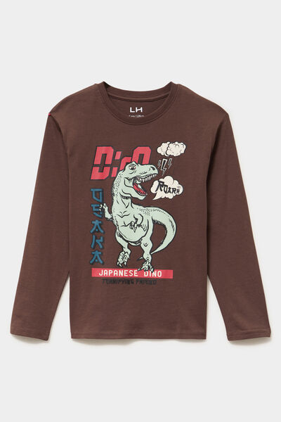 T-shirt manches longues coton marron fonc&eacute; gar&ccedil;on
