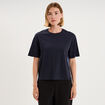 T-shirt bi-mati&egrave;re manches courtes bleu fonc&eacute; femme