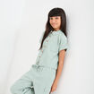 Chemise nouée manches courtes en lin vert pastel fille