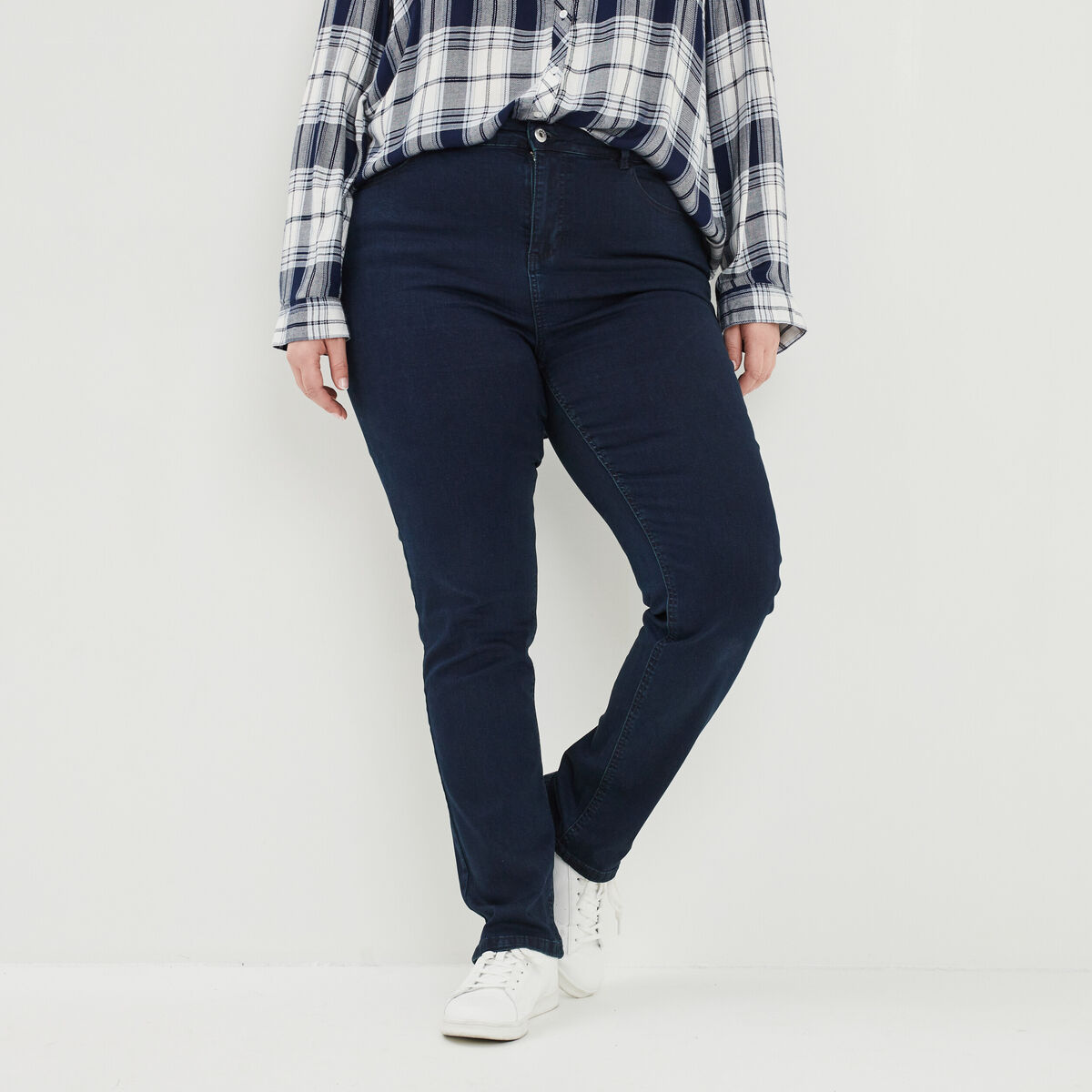 Jeans regular taille haute denim blue black femme grande taille