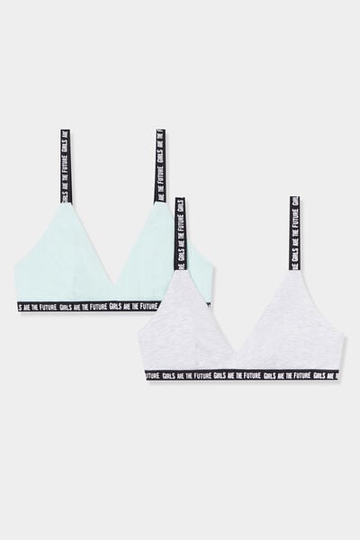 Lot 2 brassi&egrave;res forme triangle coton vert clair fille