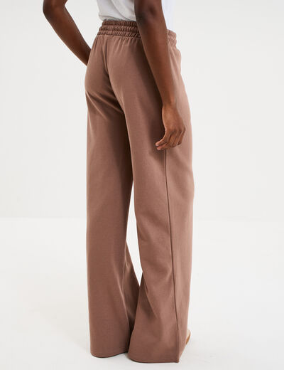 Pantalon jogging large taille &eacute;lastiqu&eacute;e marron cognac femme