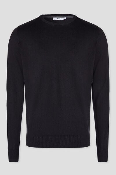 Pull droit col rond coton m&eacute;lang&eacute; noir homme