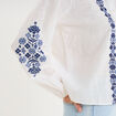 Blouse brod&eacute;e manches longues coton ecru femme