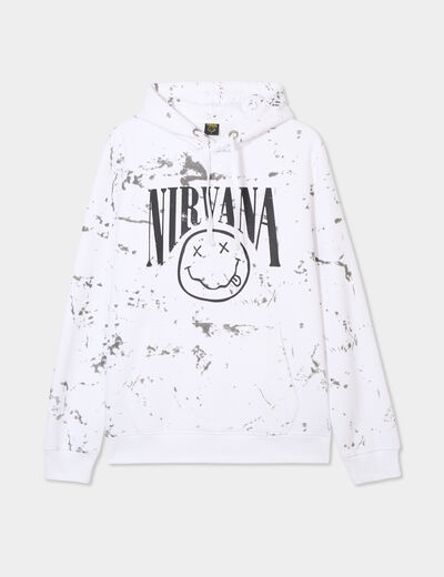 Sweat à capuche hoodie 1 poche Nirvana blanc homme
