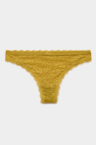 Tanga en dentelle doublure coton vert olive femme