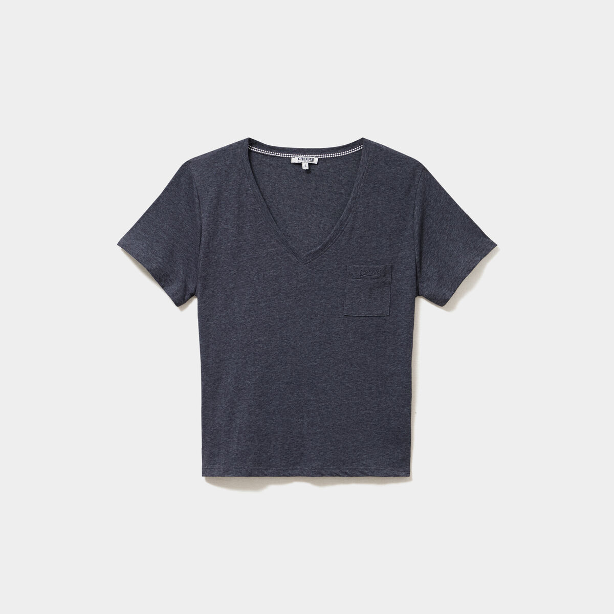 T-shirt col en V manches courtes bleu marine femme