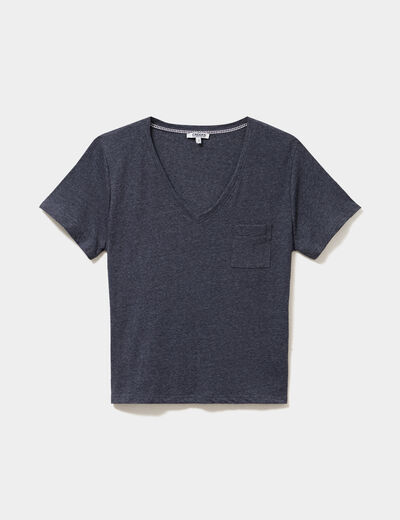 T-shirt col en V manches courtes bleu marine femme