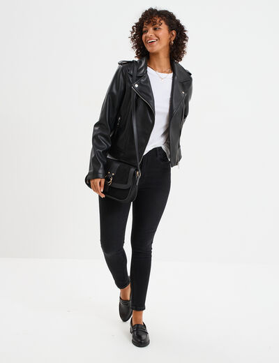 Veste biker simili cuir noir femme