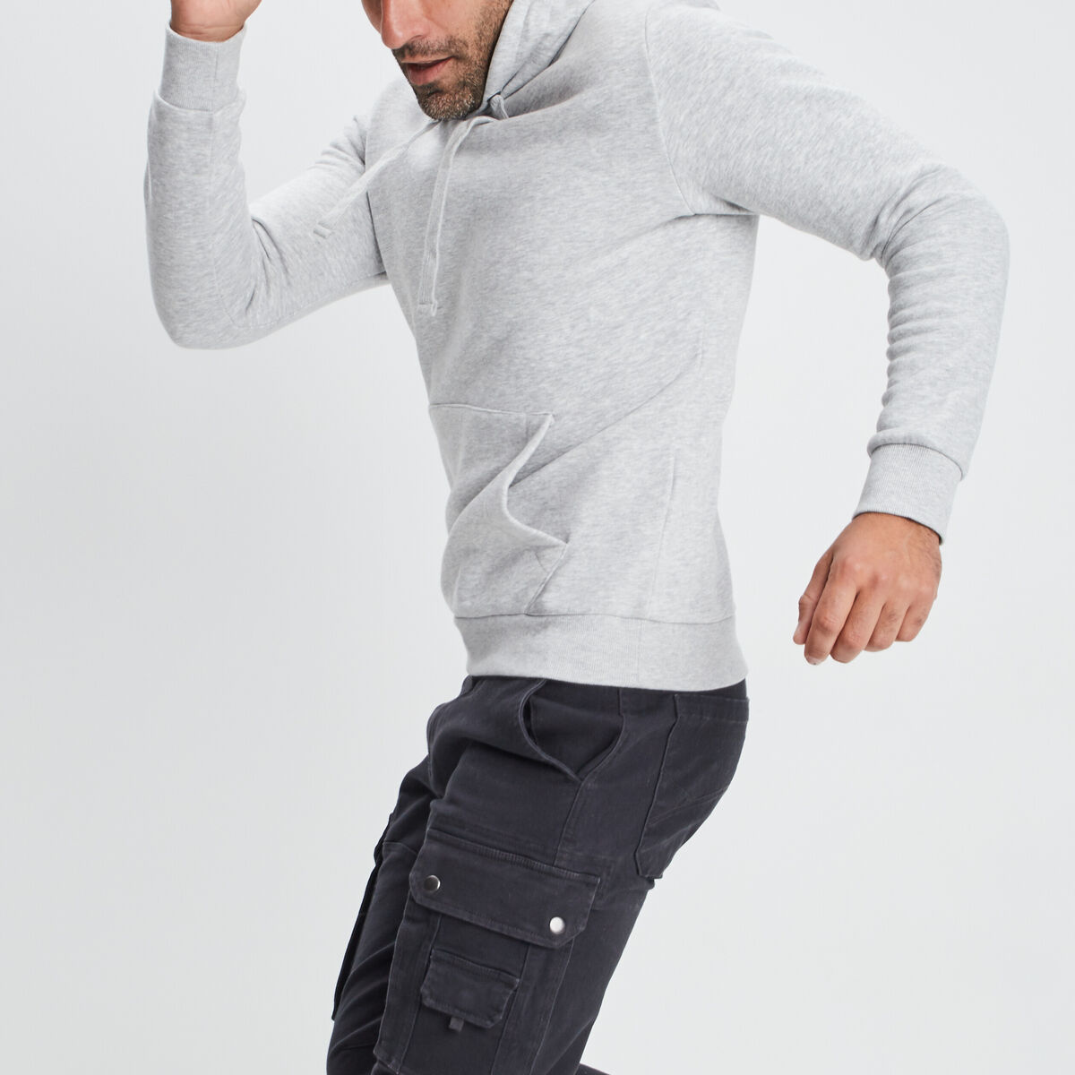 Sweat molleton à capuche hoodie gris clair homme