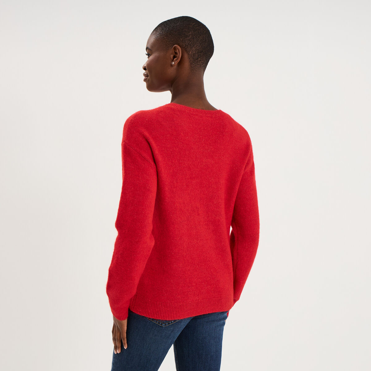 Pull col rond manches longues rouge femme