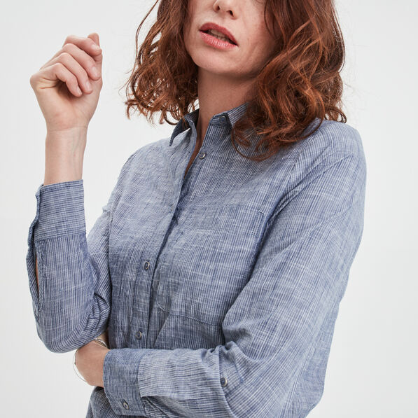 chemise manches longues lin majoritaire bleu femme Chemise manches longues lin majoritaire bleu femme