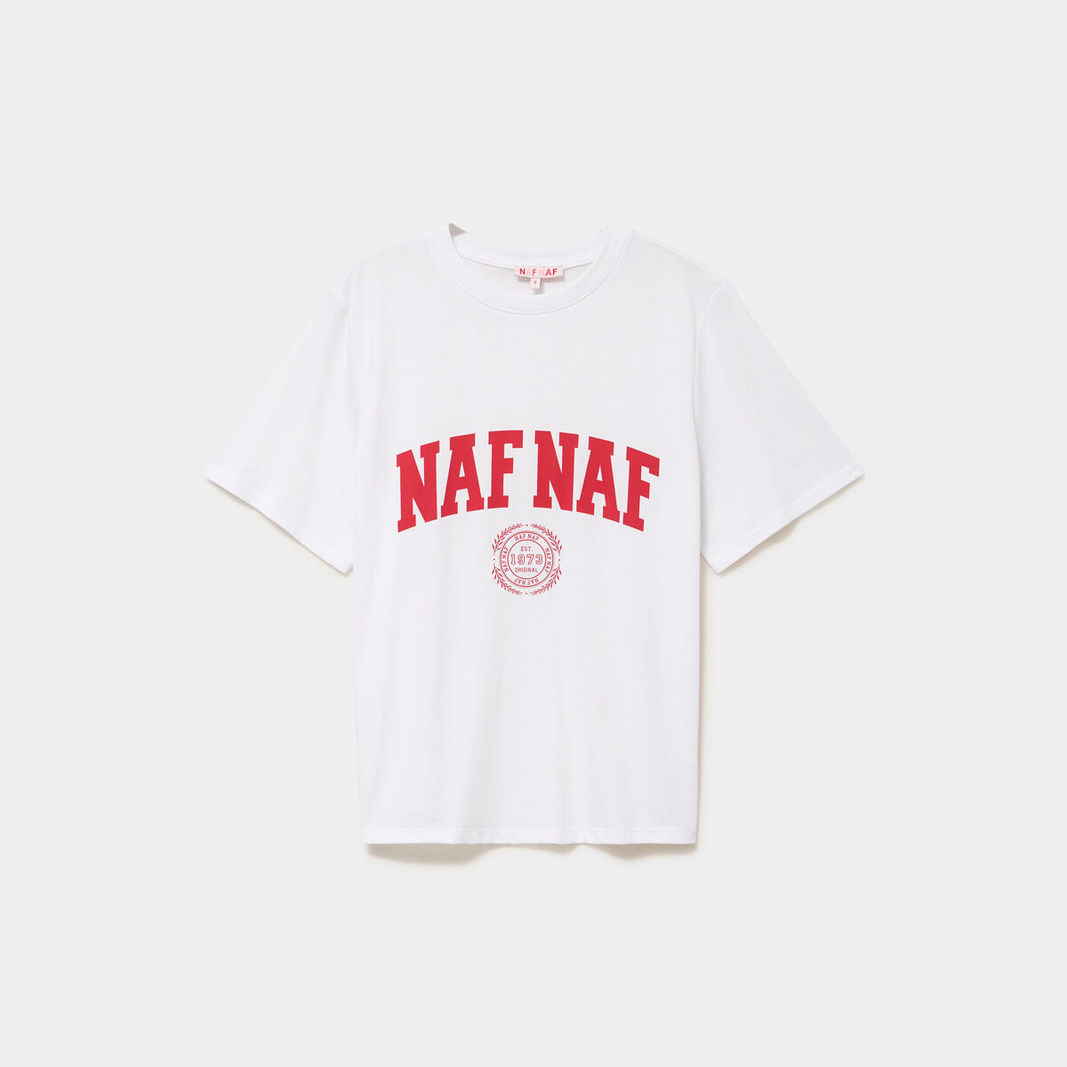 T-shirt col rond manches courtes print blanc femme
