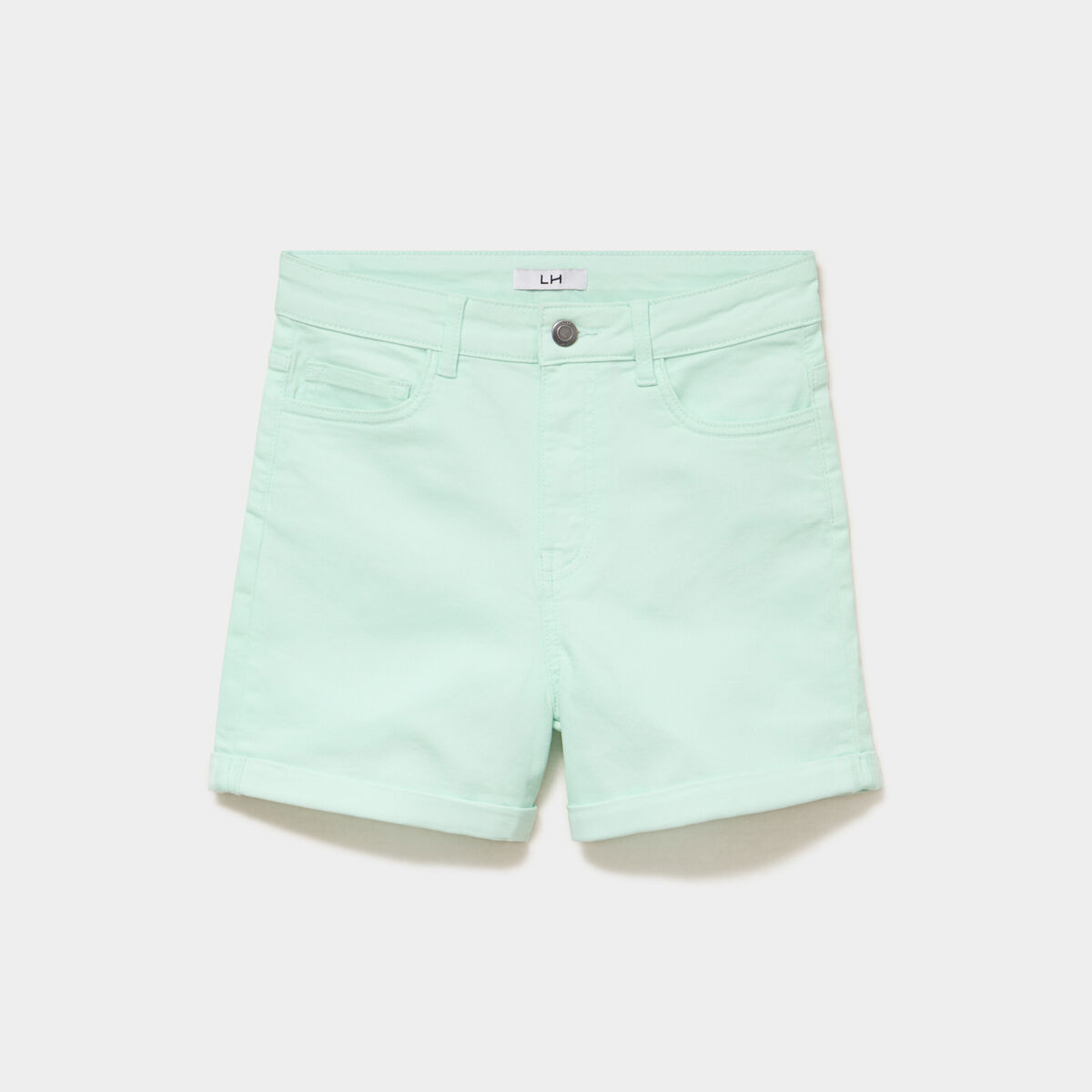 Short en jean slim coton stretch vert clair femme