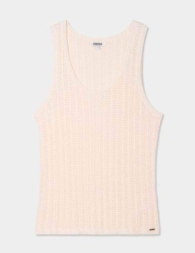 Débardeur maille col rond creme femme