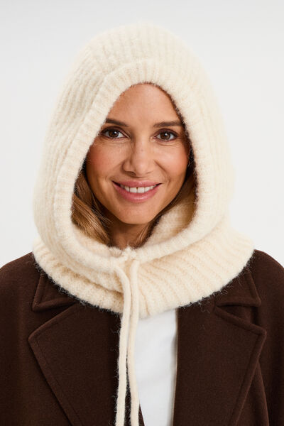Cagoule tricot&eacute;e ivoire femme