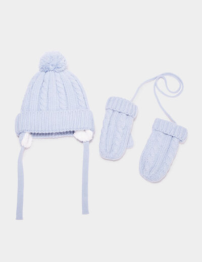 Ensemble bonnet et moufles bleu ciel bébé garçon