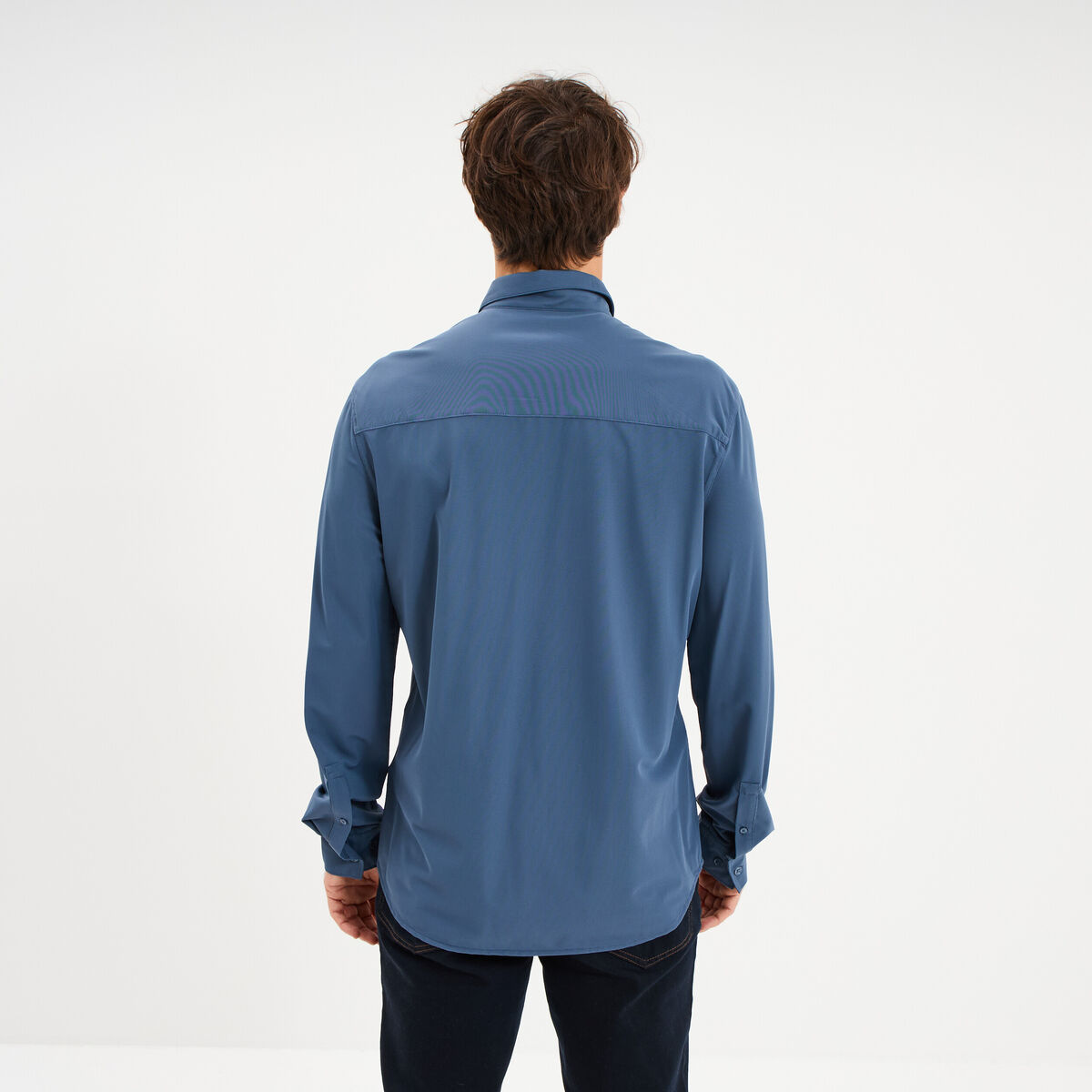 Chemise manches longues stretch bleu gris homme