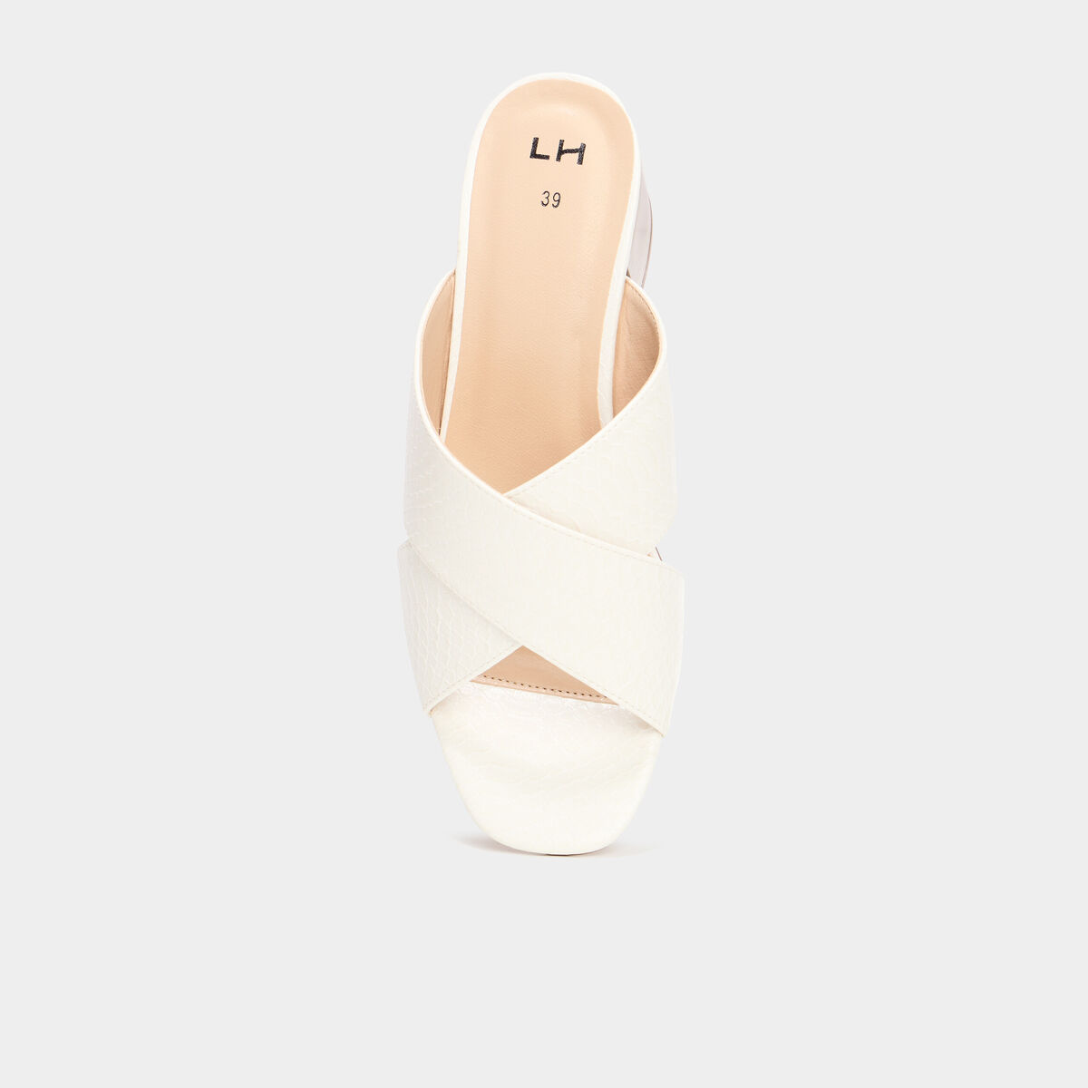 Mules &agrave; talons 5 cm brides crois&eacute;es blanc femme